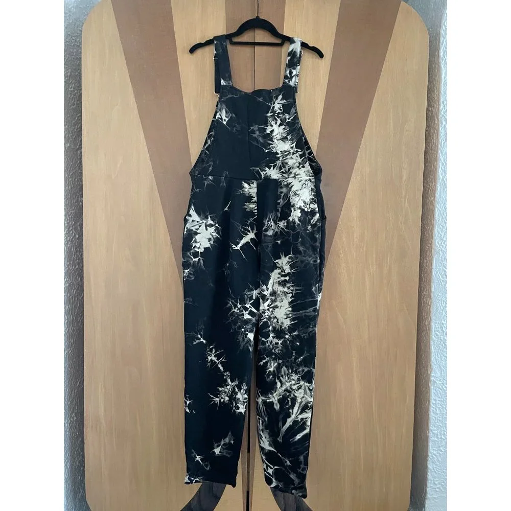 Overalls w/ Inkblot Pattern French Terrycloth Fabric | Sweet Lemon - Picture 4 of 5